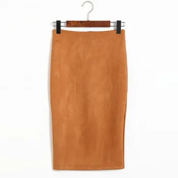

Sexy Multi Color Suede Midi Pencil Skirt Women Fashion Elastic High Waist Office Lady Bodycon Skirts Saias 2020