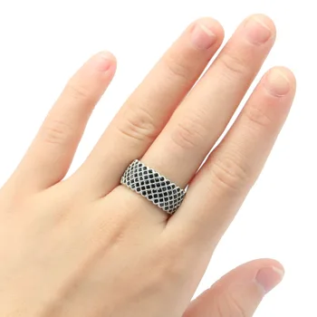 

22x10mm Romantic Created Black Sapphire White CZ Gift For Sister Silver Rings