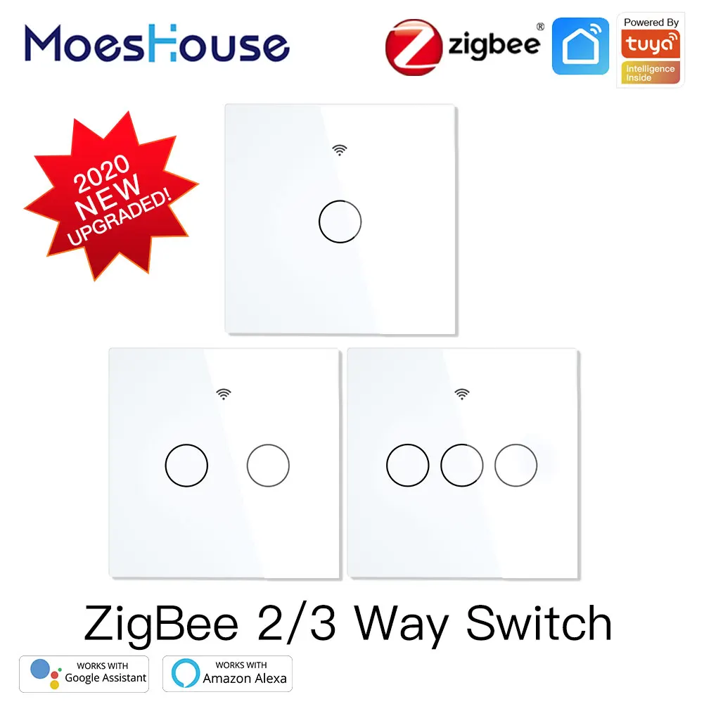 ZigBee Wall Touch Smart Light Switch With Neutral/No Neutral No Capacitor Smart Life/Tuya Works with AlexaGoogle Hub Required