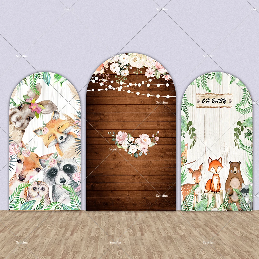 

Woodland theme Arch Backdrop Cover Baby Shower Newborn Animal Safari Party Background for Photo Studio Elastic Cover Doubleside