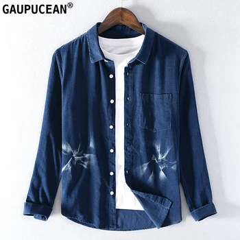 

100% Cotton Corduroy Man Denim Shirt Quality Spring Autumn Long Sleeve Male Vintage Pocket Blue Men Jean Casual Cowboy Shirts