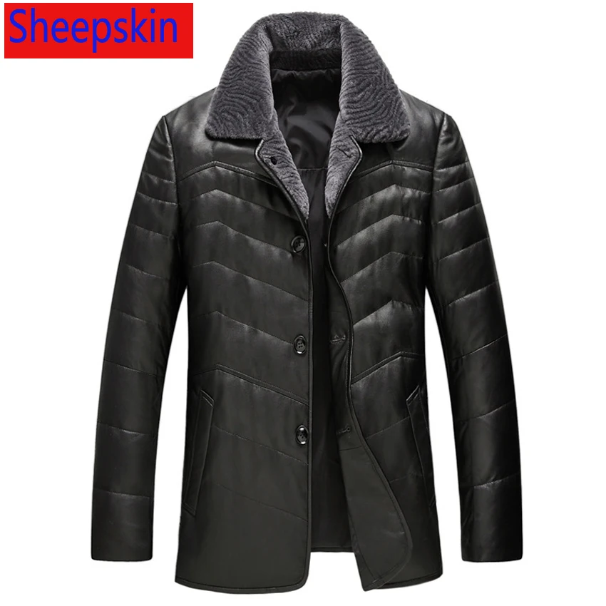 New High Quality Leather Wool Collar Sheep Coat Autumn Winter Thick Loose Single Breasted Luxury Coat Men Plsu Size 2XL3XL4XL