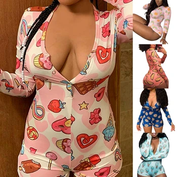 

Summer Pyjamas Women Sleepwear Leopard Long Sleeve Short Jumpsuit Sexy Pajamas For Adults Nightwear Lingerie Plus Size