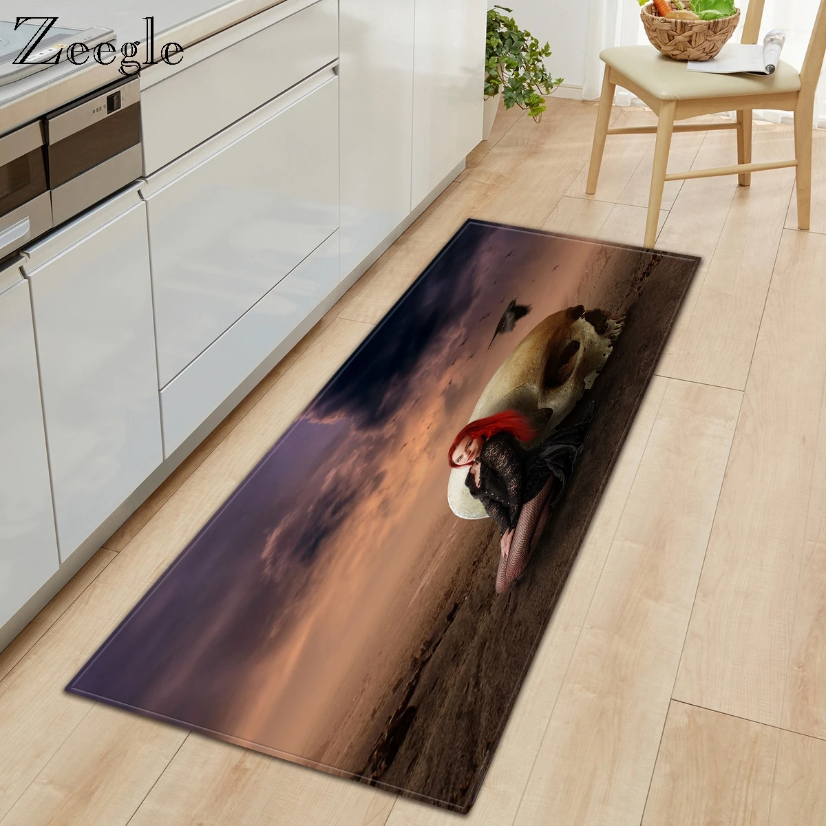 Zeegle Modern Long Kitchen Carpet  Entrance Decor Floor Rug Carpet Non-slip Rectangle Microfiber Floor Rug Living Room Floor Mat