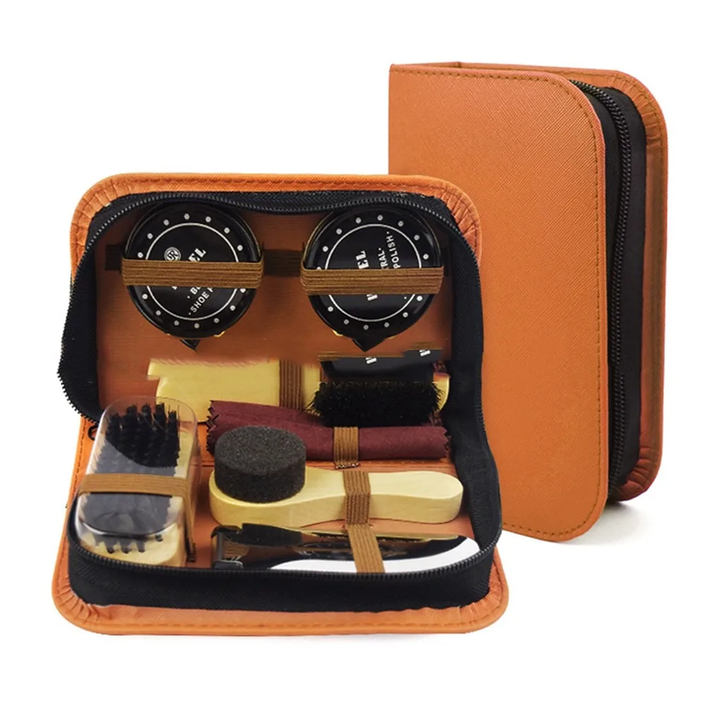 Shoe Care Tools Kit Polish Cleaning Brushes Sponge Cloth Travel Set With Case Portable Case Set Neutral Polishing Tool To Gifts