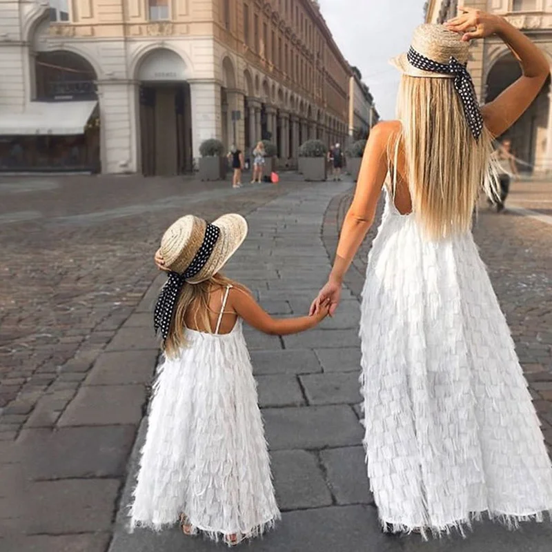 

PatPat 2020 New Summer Fluffy Matching Long Dresses for Mommy and Me Matching Outfits