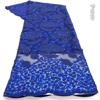 

African Royal Blue mesh Lace Fabric 2020 African French Lace Fabric High Quality Nigerian Embroidery Tulle with Sequin for Dress