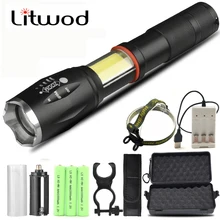 Bombilla de linterna XM-L2 U3 T6 COB para caza, ciclismo, Camping, Led, 18650 o AAA, batería, Zoom, resistente al agua