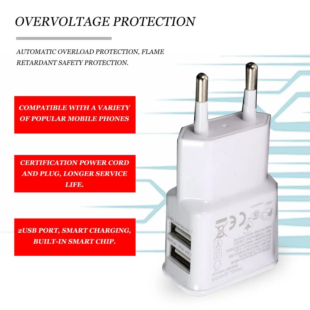 1A Portable Dual USB Power Adapter Mobile Phone Charger Electrical Socket Travel Smart Matching Charger Adapter For Smartphone