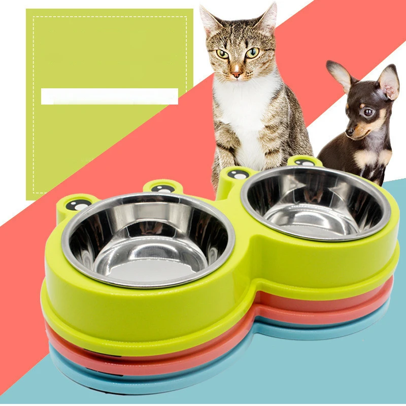 

2019 Frog Shape Non-slip Pet Stainless Steel Bowl Plastic Stainless Steel Two-in-one Dog Bowl Pet Bowl Supplies