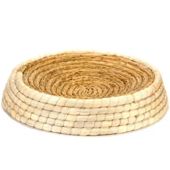 

Dog Cat Pet Woven Straw Nest Rural Style Durable Cat Dog Straw Bed Hut Bed Comfortable Cat Sleeping Pad Bowl-shaped Bed