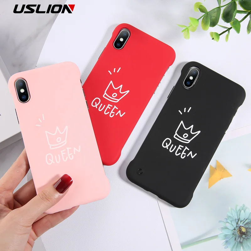 

USLION Frameless Case For iPhone XS Max XR Xs Queen Crown Pattern Phone Cases For iPhone X 8 7 6 6S Plus Slim Hard PC Back Cover