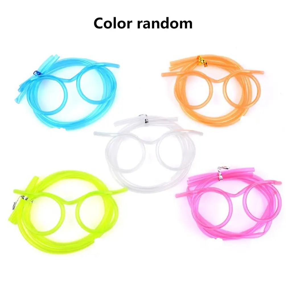 10Pcs Creative Funny Plastic Straw Fun Eyeglasses Flexible Drinking Toys Disposable Straws Party Supplies Color Random Wholesale | Дом и сад