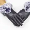 purple Женские черные кожаные перчатки Осень Зима теплые кроличьи меховые варежки кожаные перчатки Зимние перчатки rekawiczki handschoenen - Цвет: purple