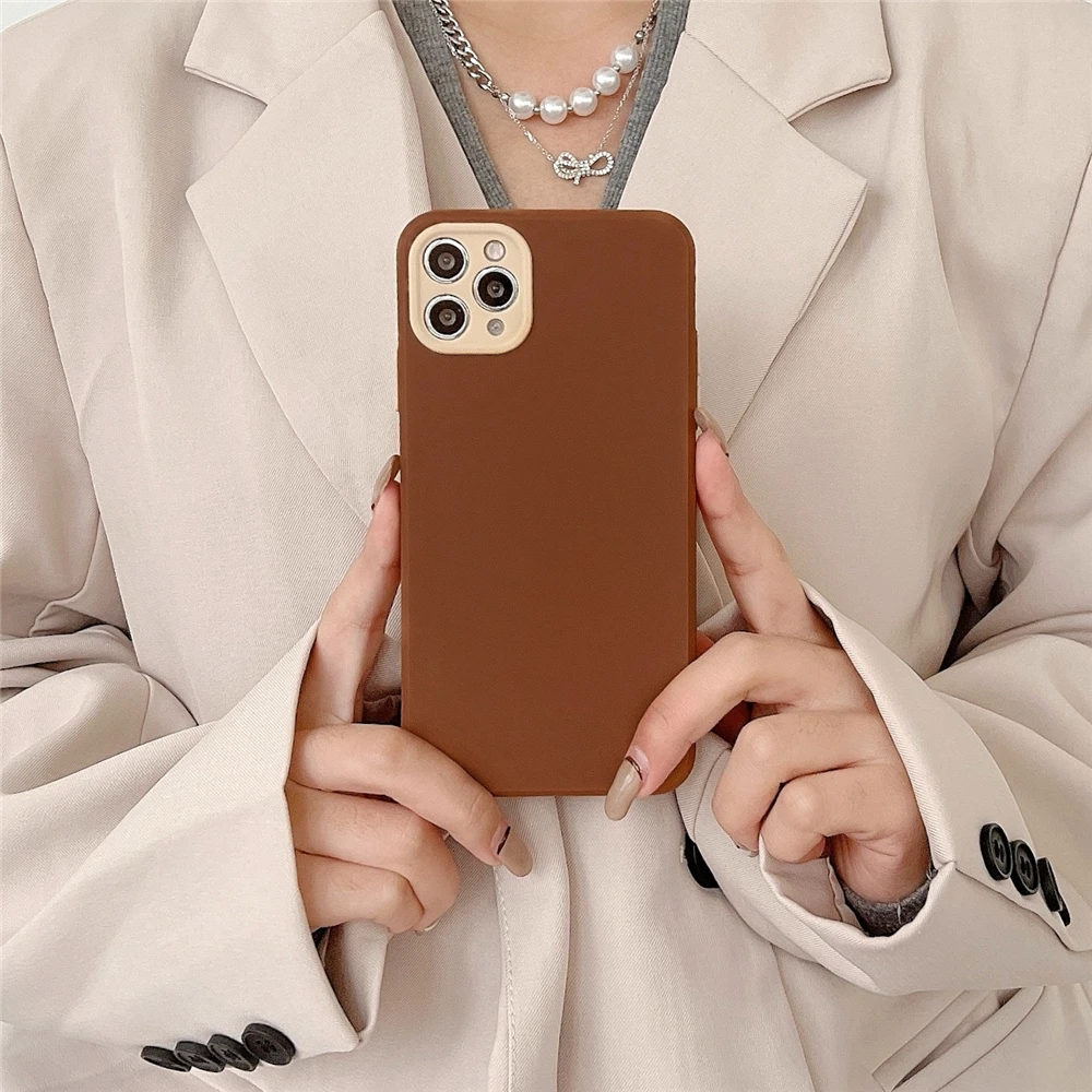 Brown Beige Solid Color Phone Case For iPhone 12 Pro Max 11 13 Pro Max XS Max XR X 8 7 Plus SE 20 Matte Elegant Shockproof Cover iphone 13 pro max leather case