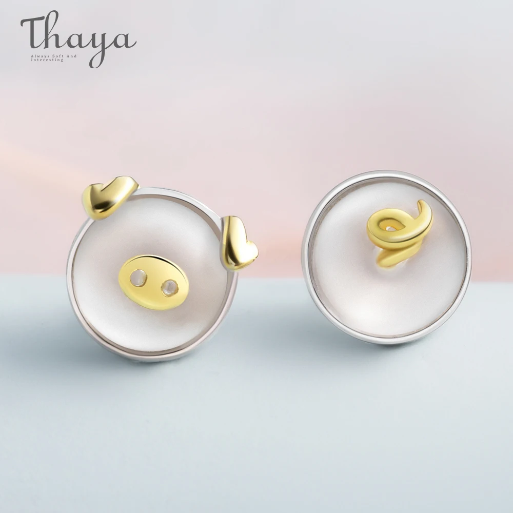 Женские серьги пусеты Thaya элегантные в Корейском стиле с милой Свинкой