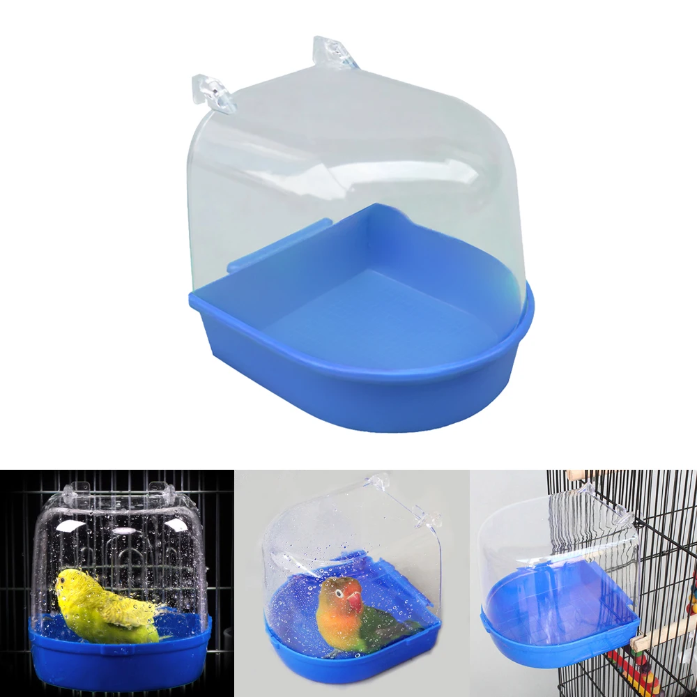 Попугай ванна для птицы Попугай принадлежности для купания ванна для птицы Клетка для домашних животных Птица Ванна Душ стоящая корзина для мытья - Цвет: blue