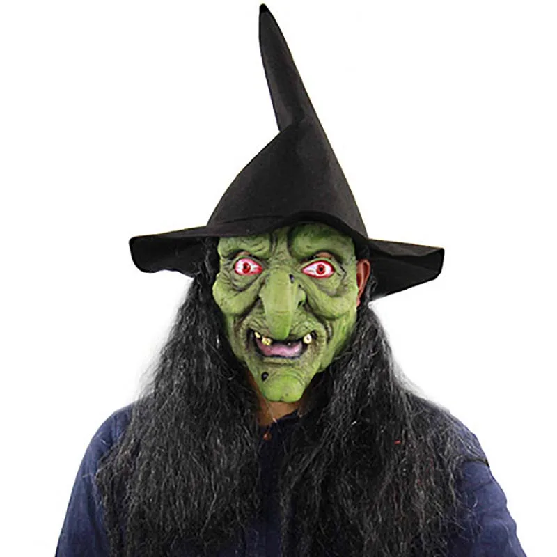 

2019 Halloween Green Head Gray Hair Horror Witch Dress Up Mask Haunted House Room Escape Horror Mask