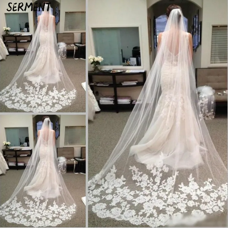 SERMENT New Lace Edge Waltz Veil One-Layer Three Meters and Three Rows of Lace Wedding Accessories SERMENT New Lace Edge Waltz Veil One-Layer Three Meters and Three Rows of Lace Wedding Accessories