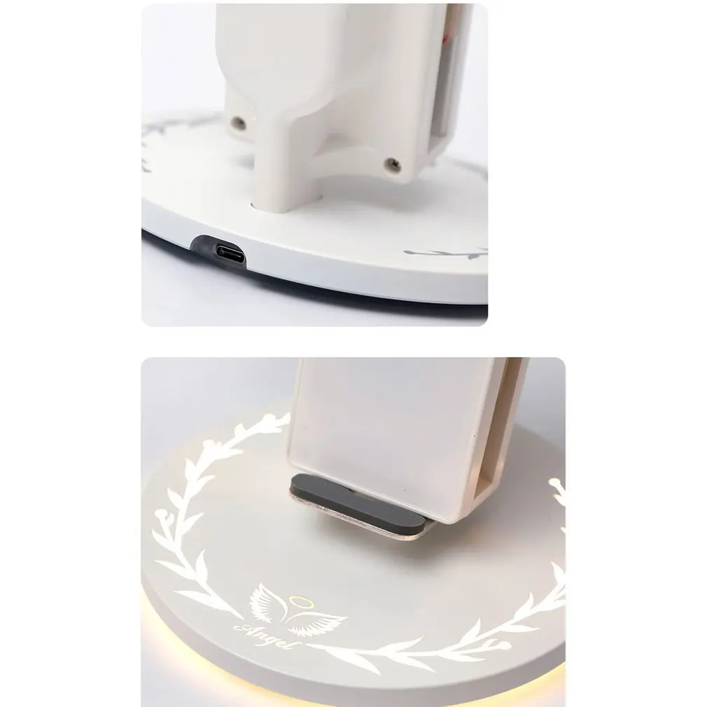 10W Wireless Charger Angel Wings Night Light Mobile Phone Wireless Charger for Android Apple USB Fast Charge with Night Light