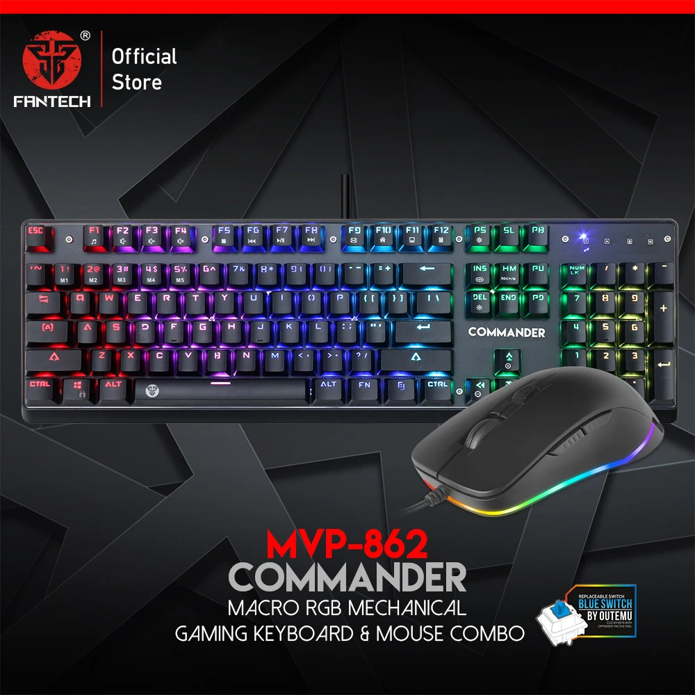 

Fantech MVP862 104 Keys Optical Axis Backlit keyboard And 4800 DPI Adjustable Gaming Mouse For Player Waterproof Keyboard