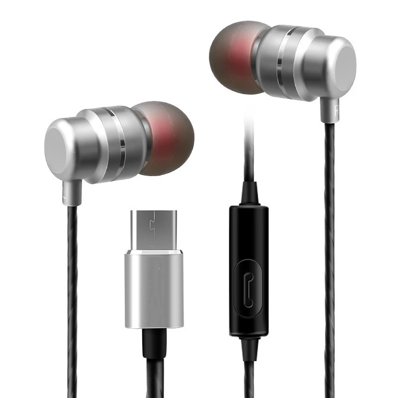 Jelly Comb type c наушники-вкладыши для Xiaomi huawei mate 10 20 P20 Pro Dynamic Drive HiFi USB-C наушники с микрофоном и регулятором громкости - Цвет: silver