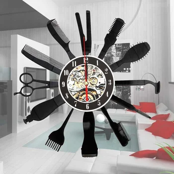 

Creative Vinyl Wall Clock Gift Idea for Barber Hair Beauty Salo Hairdresser Barber Shop Art Decor Clock Cool Design