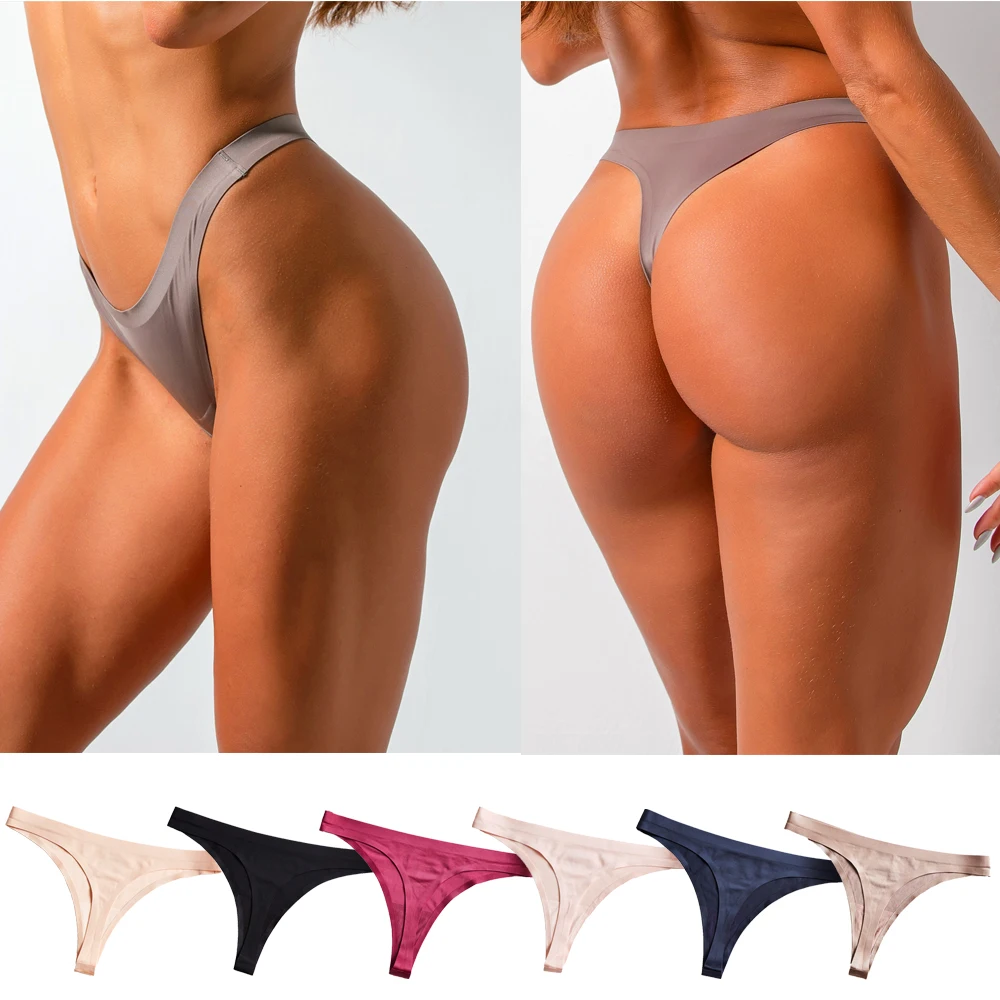 

1Pc New Lady Sexy Low Waist Women's Thong Cotton Skin-friendly Briefs Ice Silk G-string Panties Thongs Seamless Underpants