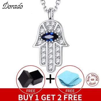 

Dorado Boho Blue Eye Real 925 Sterling Silver Blue Red Zircon Hand Necklace Lady Crystal Pendant Jewelry Choker Vintage Bijoux