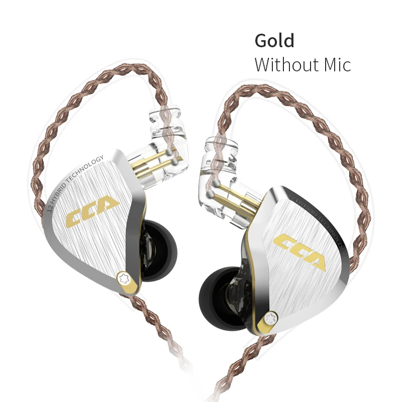 Gold no mic CCA C12 металлическая гарнитура 5BA+ 1DD гибридные 12 единиц HIFI бас наушники в ухо монитор наушники шумоподавления наушники - Цвет: Gold no mic