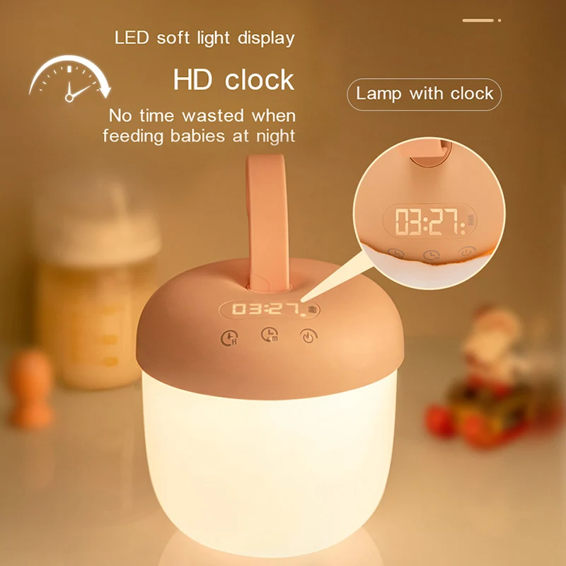 LED night light three-color adjustable touch switch timing remote control USB charging portable baby bedroom desktop decoration_voghion.com