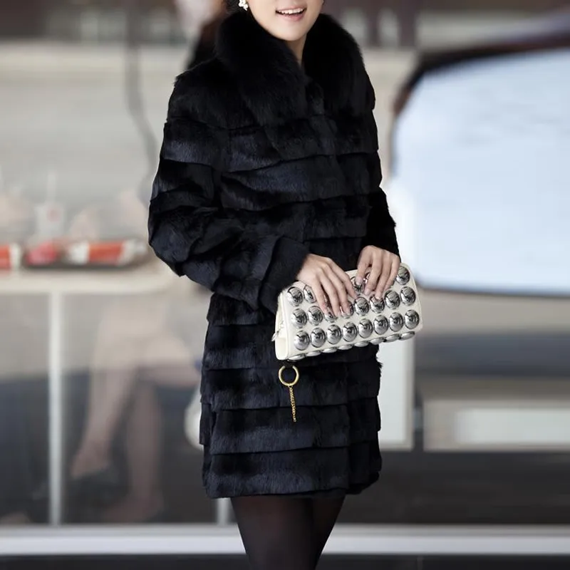 6XL Winter Women Plus Size Women Clothing 2XL 3XL Middle Long Luxury Fake Mink Fur Coats Black White Faux Fur Coat