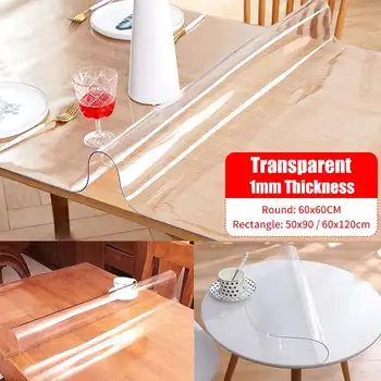 

Soft Clear Tablecloth Transparency TPU Table Cloth Waterproof Oilproof Kitchen Dining Table Cover for Rectangle/Round Table 1mm