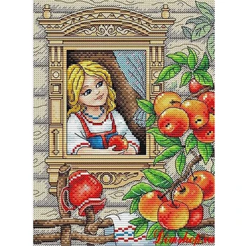 

Gold Collection Counted Cross Stitch Kit Summer Day Blond Girl and Apple Tree, Summer Afternoon m-296