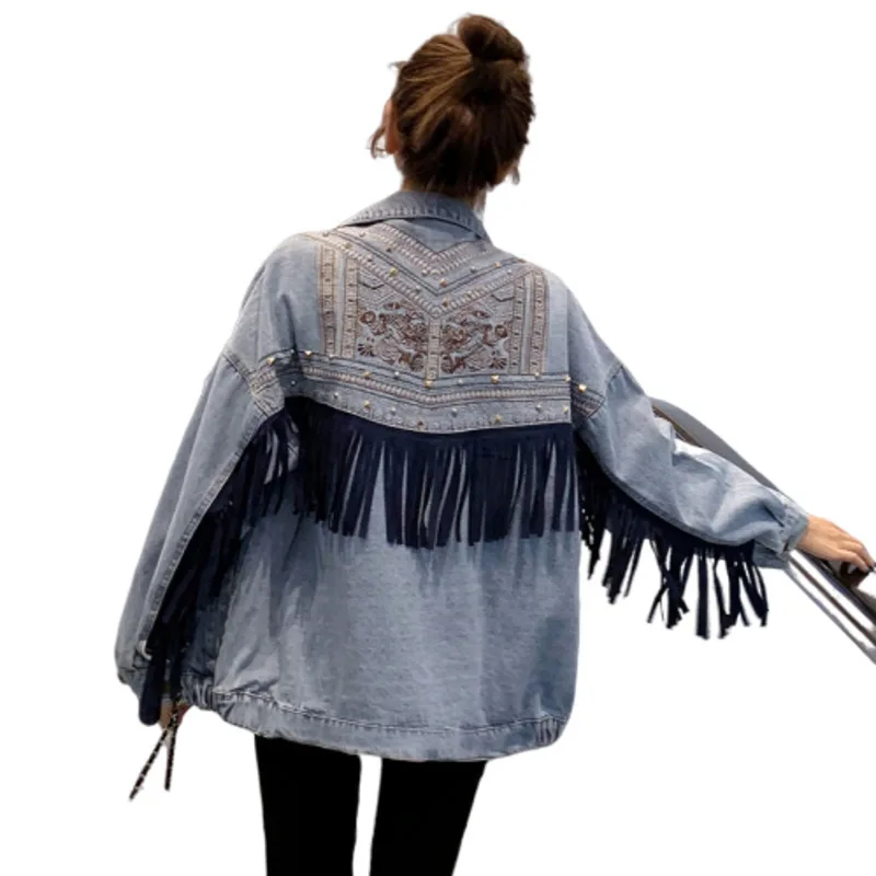 

Autumn Embroidery Tassels Loose Chaqueta Mujer Coat Female Jaket Women Jeans Denim Jean Jacket Streetwear Jackets For Boyfriend