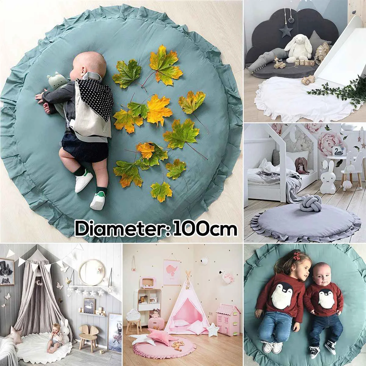 

Baby Floor Mat Cotton Toddler Girl Boy Crawling Carpet Round Padded Play Mats Blanket Activity Pad Play Rugs for Kids