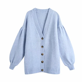 

PUWD Casual Women Warm Lantern Sleeve Knitted Cardigan 2020 Fashion Ladies Single Breasted Sweater Female Soft Long Sleeve Tops