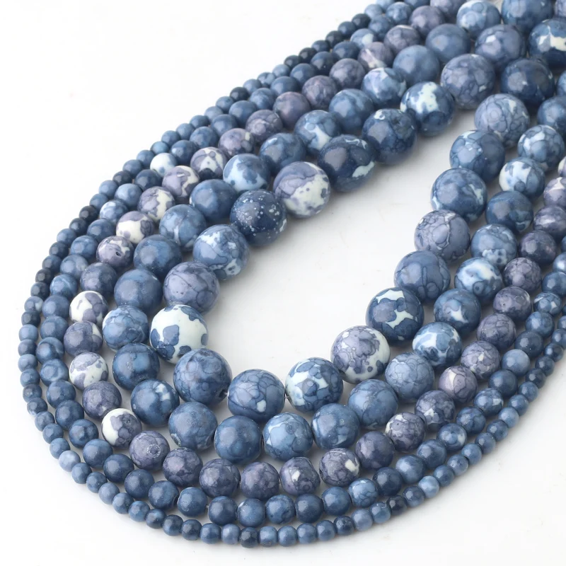 

Blue Rain Flower Natural Stone Beads Round Loose Spacer Beads For Jewelry Making Bead Accessories 4/6/8/10/12 mm Wholesale