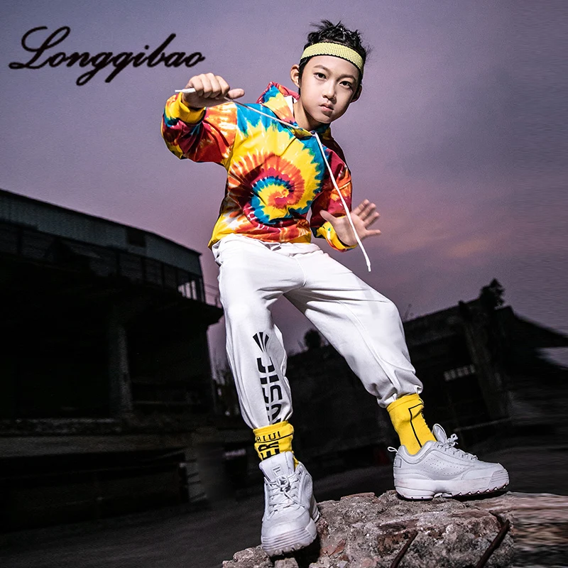 

Children's street dance set boys and girls children hiphop tie dyed style hip hop loose hooded sweater performance tide clothes