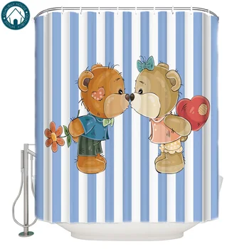 

Cute Teddy Bear On Valentine'S Day Fabric Bath Curtains Bathroom Shower Curtain Sets Bath Curtains Childrens Floral Hooks Funny