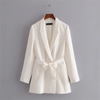 

2020 spring and summer new lapel double lapel V-neck long-sleeved bow belt long suit jacket with belt casual suit jacket