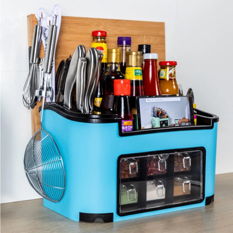 

Home Double Layer Seasoning Box Kitchen Shelf Tool Storage Rack Multifunction Chopping Block Storage Holder Kitchen Organizer