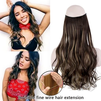 

HUAYA Long Straight Synthetic Hair Pieces Invisible Line No Clip in Hair Extension One-piece natural Secret Wire Wig for Women