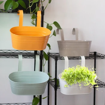 

Promotion 1pcs Colorful Hanging Flower Pots Metal Iron Balcony Garden Plant Planter With Detachable Hook For Home Decoration