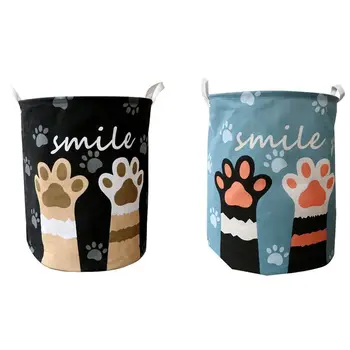 

2x Cartoon Waterproof Laundry Hamper Dog Pattern Storage Baskets Storage Barrel Kid Toy Organizer Basket Black & Blue