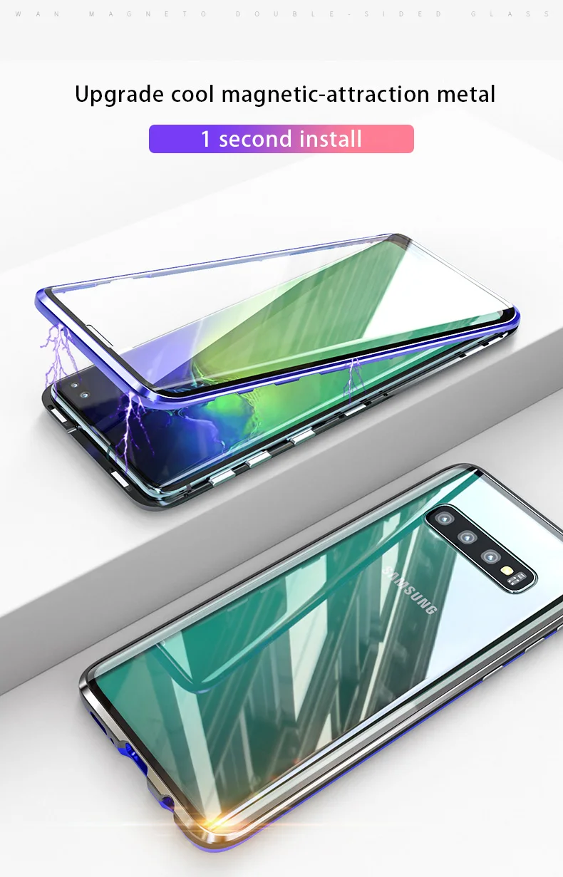 Металлический магнитный чехол + Магнитный из закаленного стекла для Samsung Note 8 9 S8 S8P