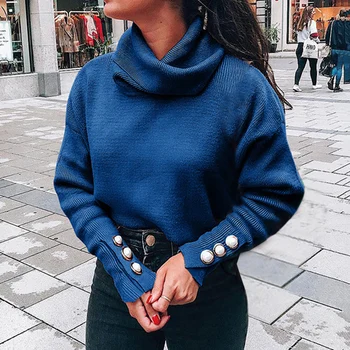 

JODIMITTY Fashion Buttons Knitted Pullovers Women Turtleneck Tops Casual Oversized Knitwear Lady Knitted Jumpers Mujer Plus Size