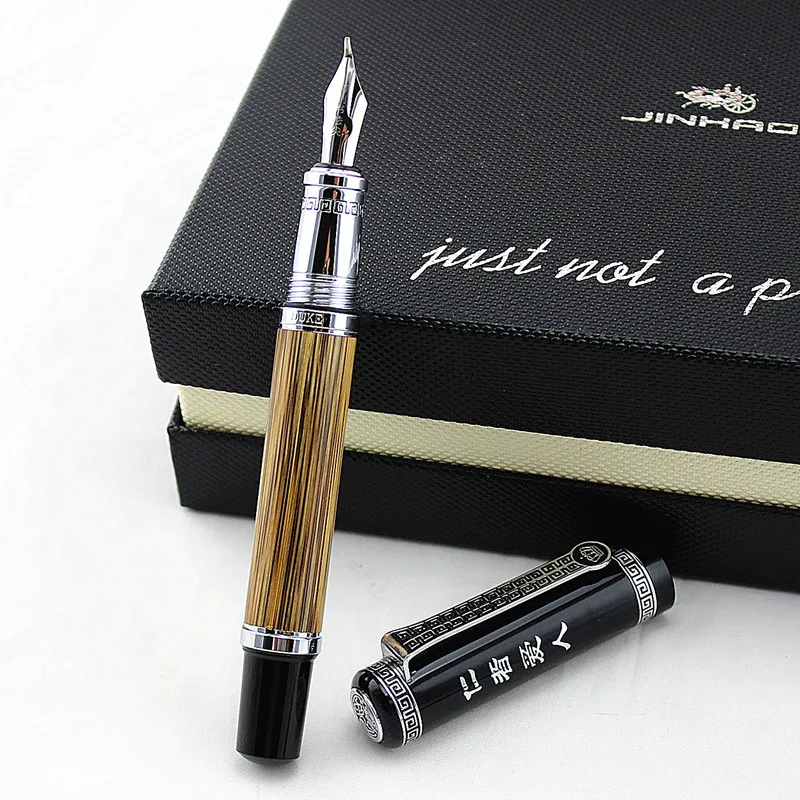 Duke 551 классический Конфуций натурального бамбука металлическая авторучка для каллиграфического ручка среднего/изогнутая иридия 0,7 мм/1,2 мм для домашнего офиса подарок - Цвет: 1.2MM