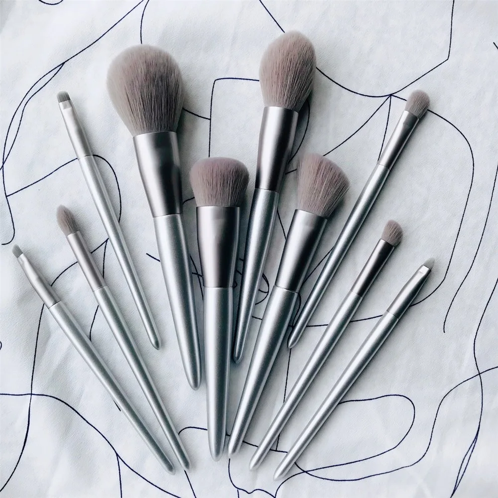 

10 silver makeup brush tool set black makeup brush full set of makeup tools for student beginners travel portable beauty tools f
