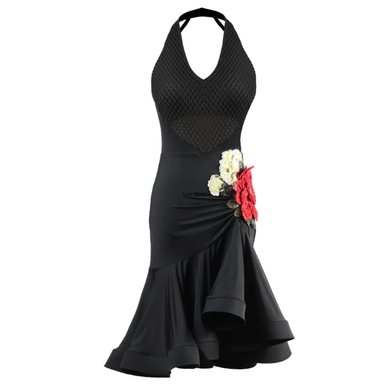 

Black Latin Dance Practice Suit Female Adult Professional Performance Suit New Suit Latin Dance Skirt Dress Sexy Dancewear